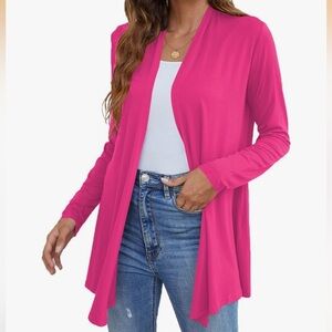 Women’s Long Sleeve Open Front Cardigan Pink  XXL